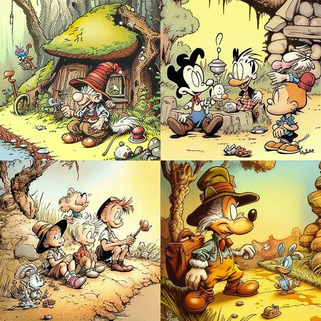 Walt Kelly style, Midjourney V4, render 1 of 4