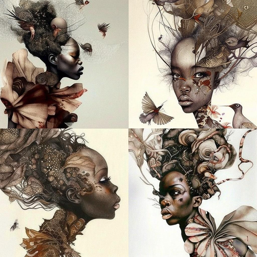 Wangechi Mutu style, Midjourney V4, render 1 of 4