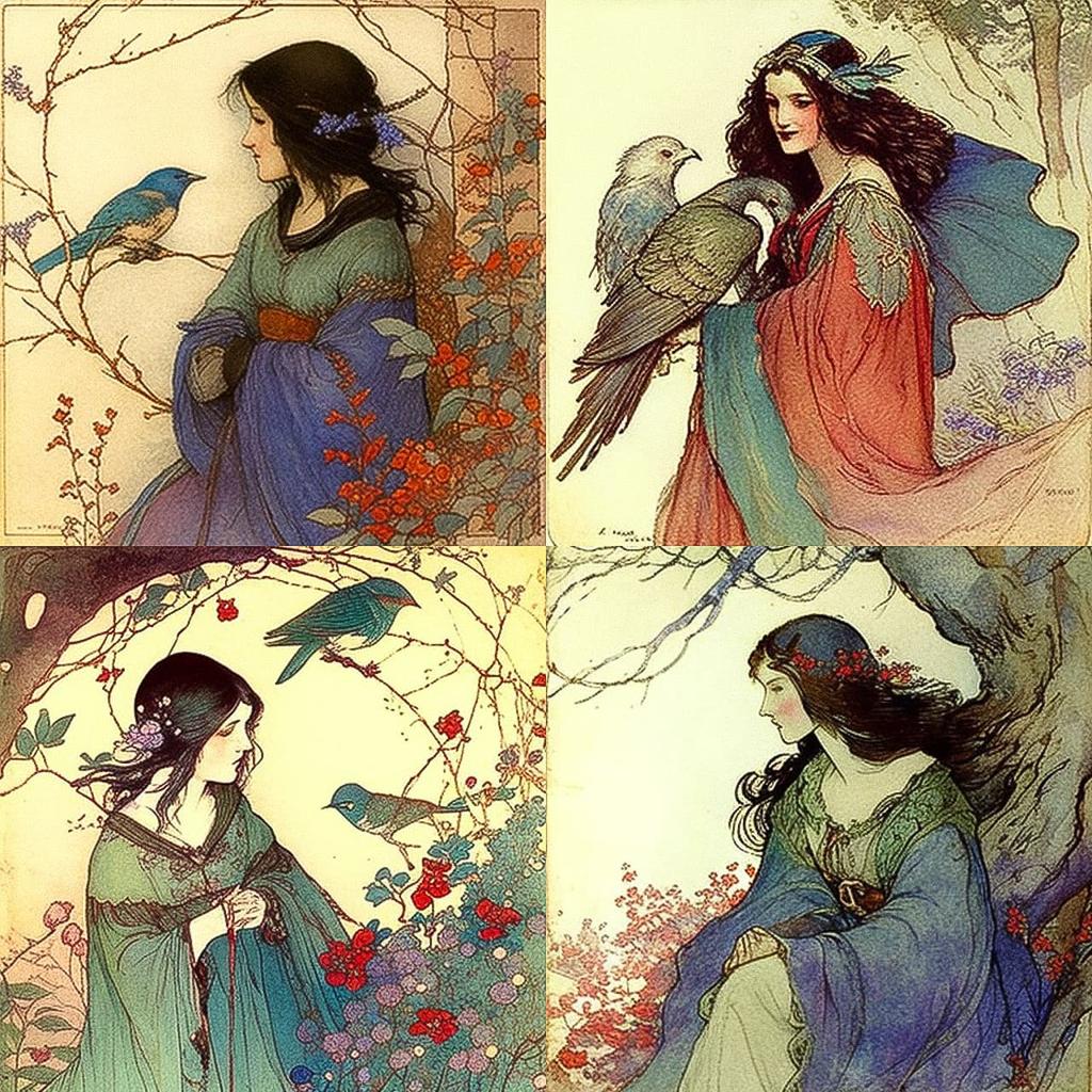 Warwick Goble style, Midjourney V4, render 1 of 4