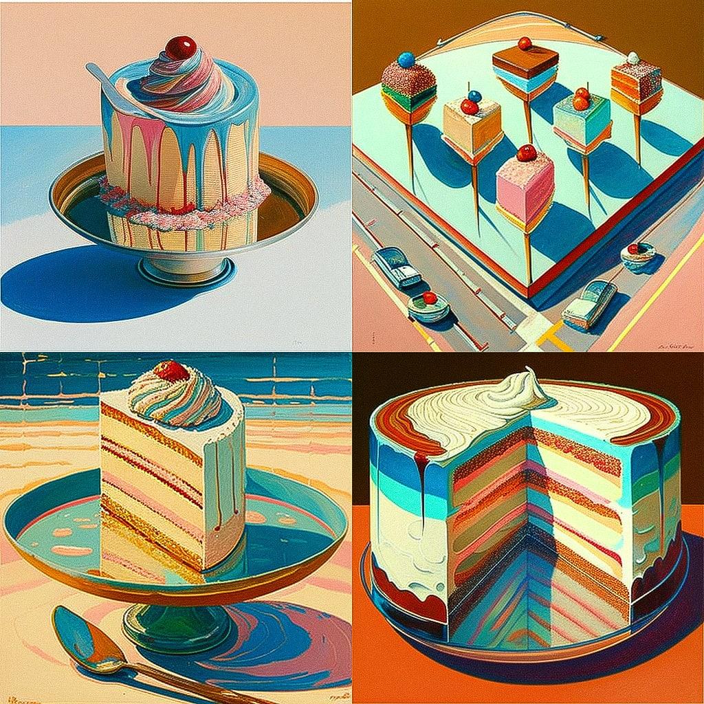 Wayne Thiebaud style, Midjourney V4, render 1 of 4
