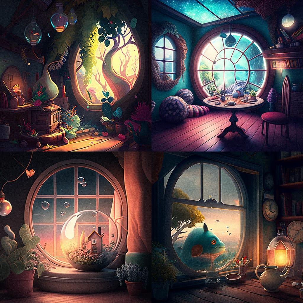Whimsical atmosphere style, Midjourney V4, render 1 of 4