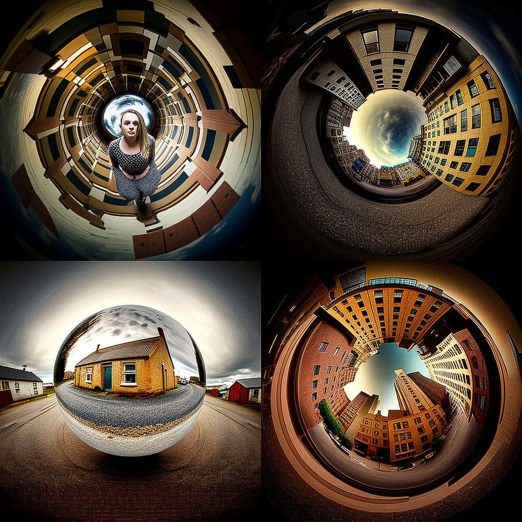 Wide angle lens style, Midjourney V4, render 1 of 4