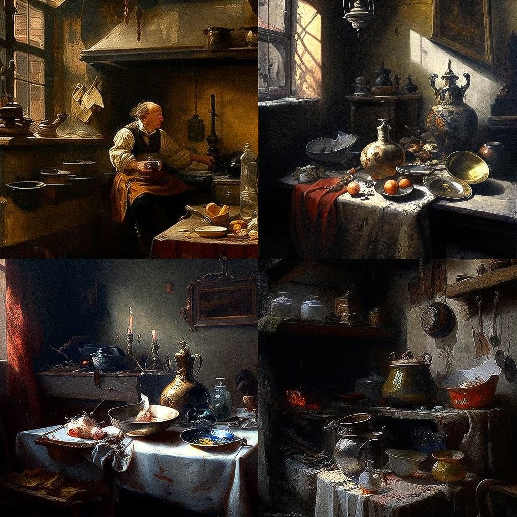 Willem Kalf style, Midjourney V4, render 1 of 4