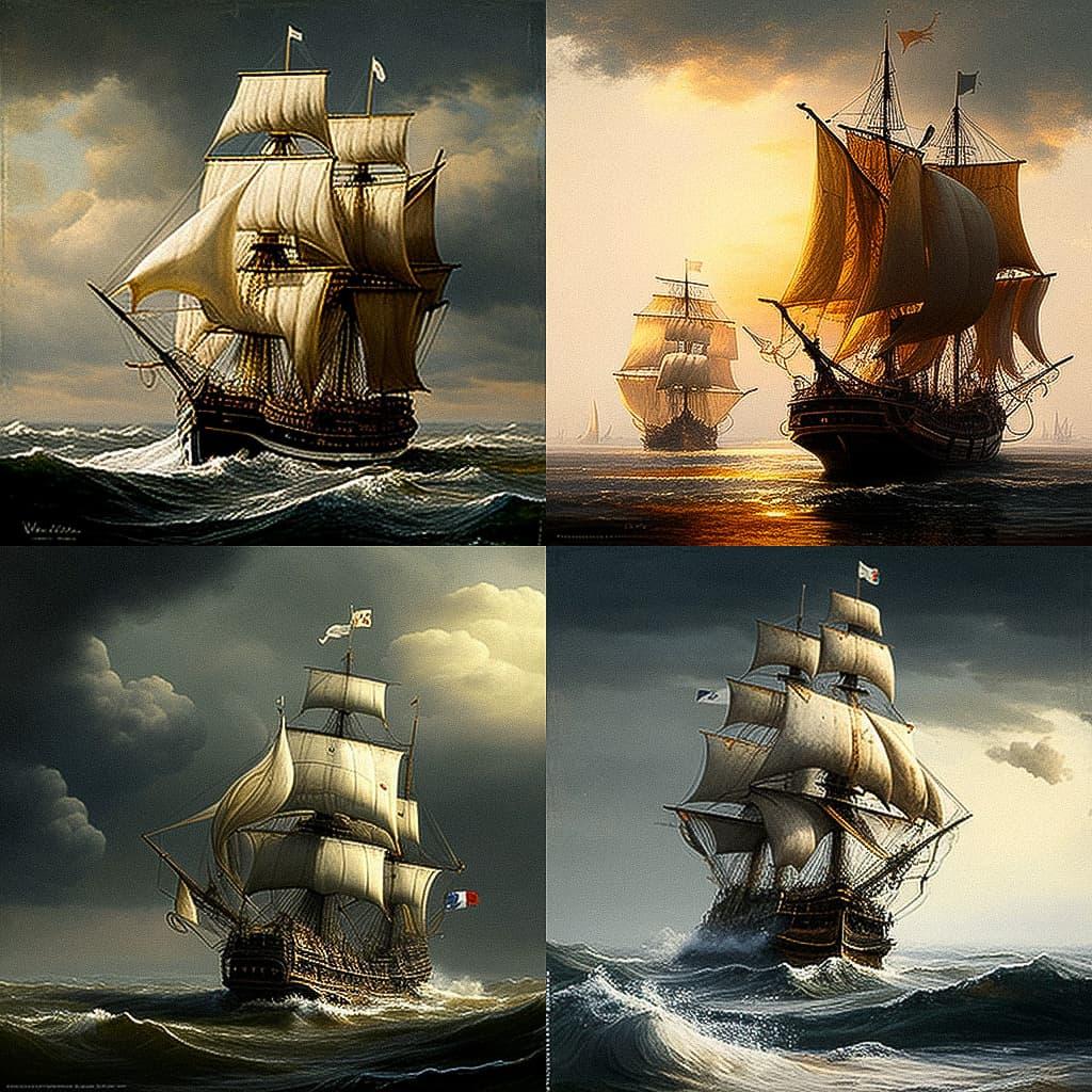Willem van der Velde style, Midjourney V4, render 1 of 4