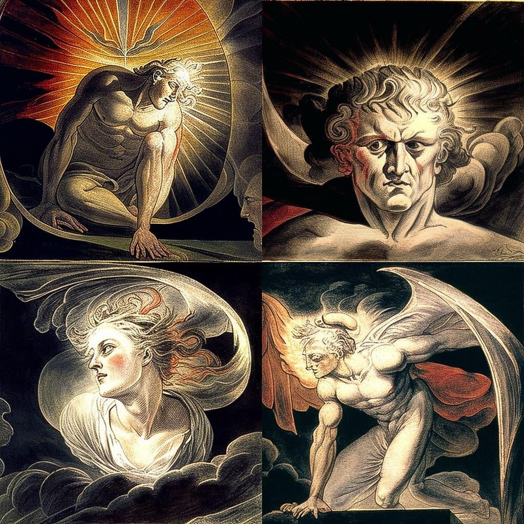 William Blake style, Midjourney V4, render 1 of 4