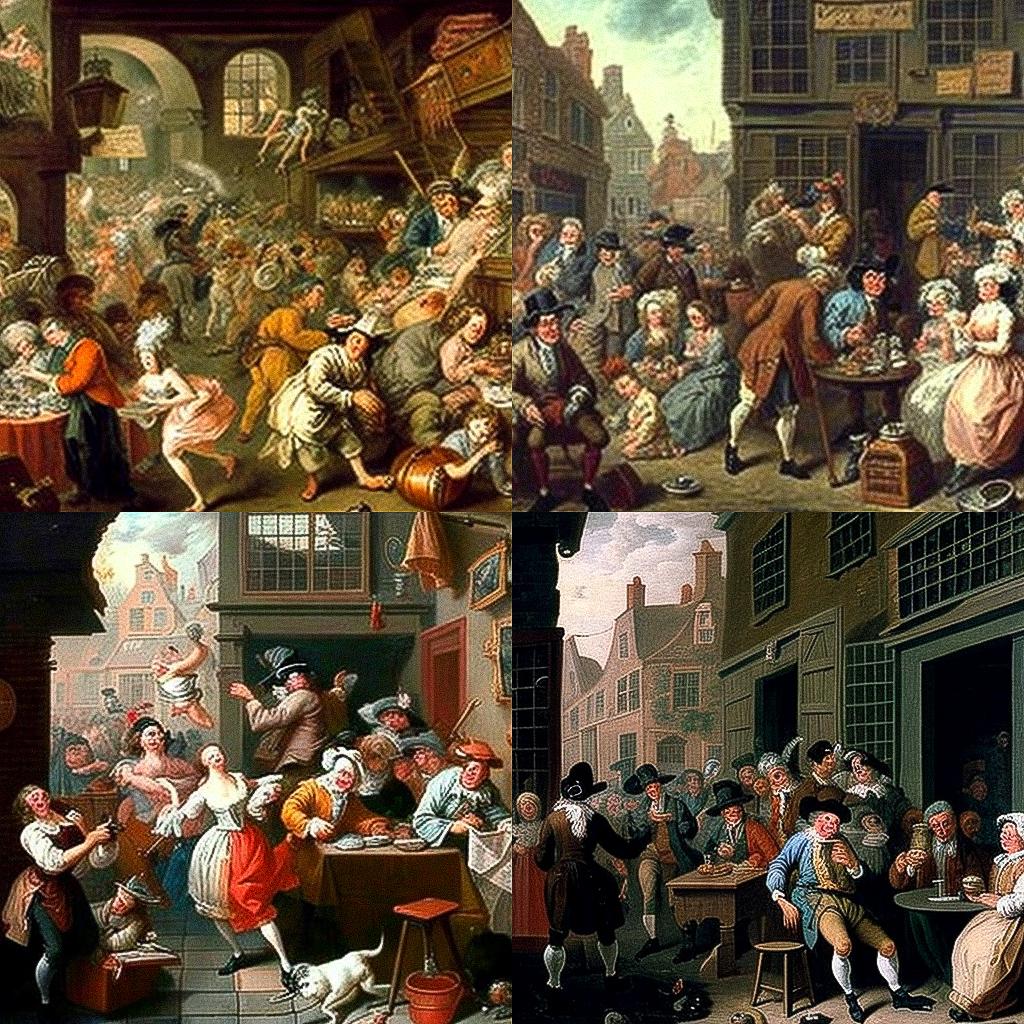 William Hogarth style, Midjourney V4, render 1 of 4