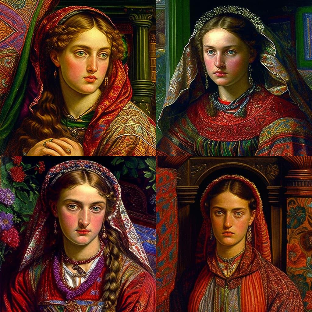 William Holman Hunt style, Midjourney V4, render 1 of 4