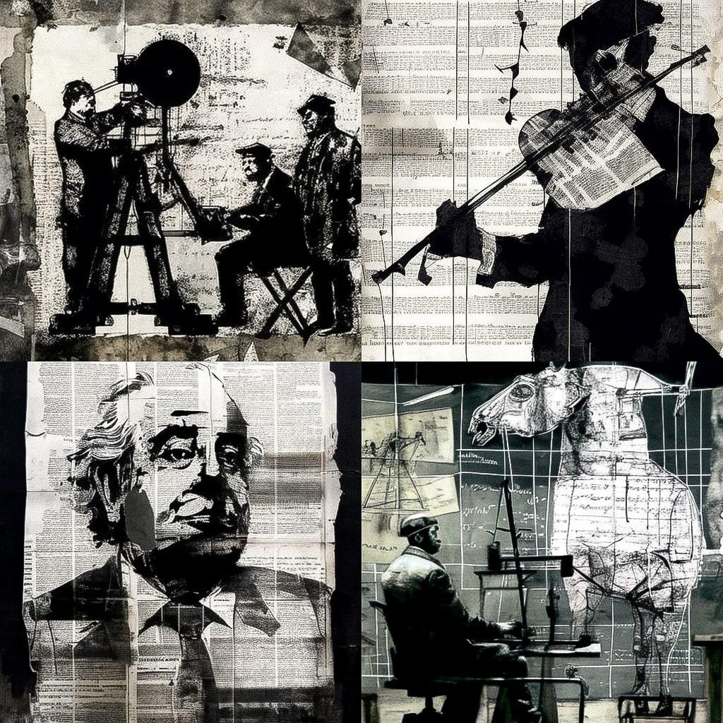 William Kentridge style, Midjourney V4, render 1 of 4