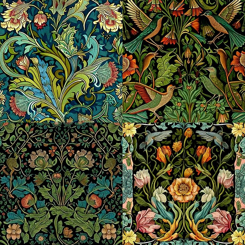 William Morris style, Midjourney V4, render 1 of 4