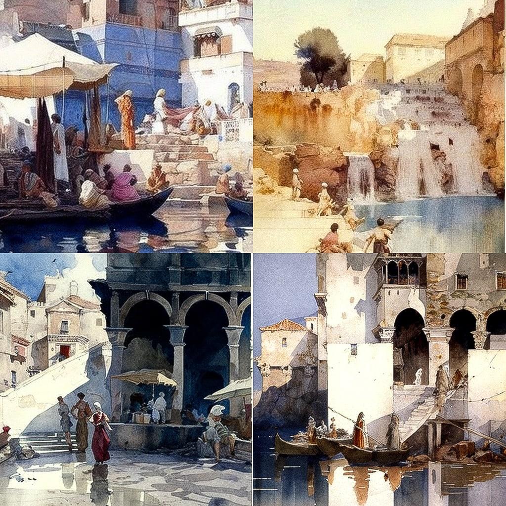 William Russell Flint style, Midjourney V4, render 1 of 4