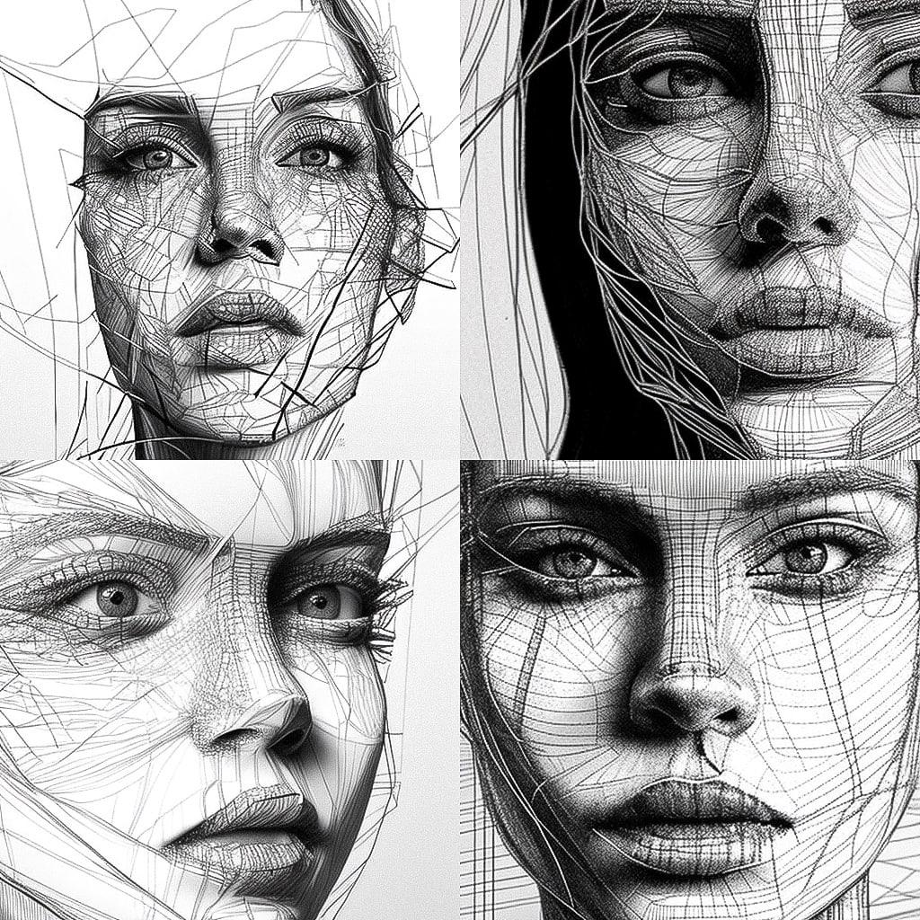 Wireframe drawing style, Midjourney V4, render 1 of 4