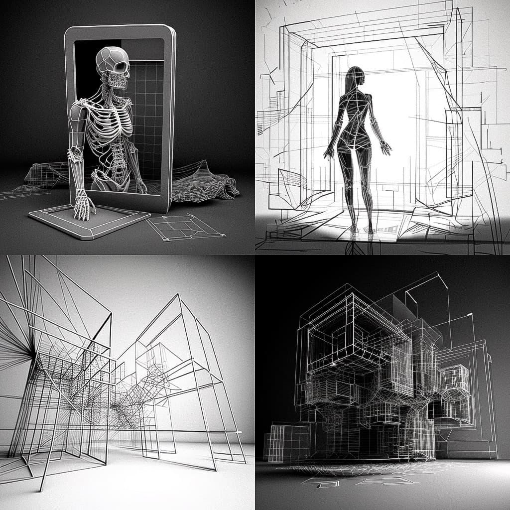 Wireframe style, Midjourney V4, render 1 of 4