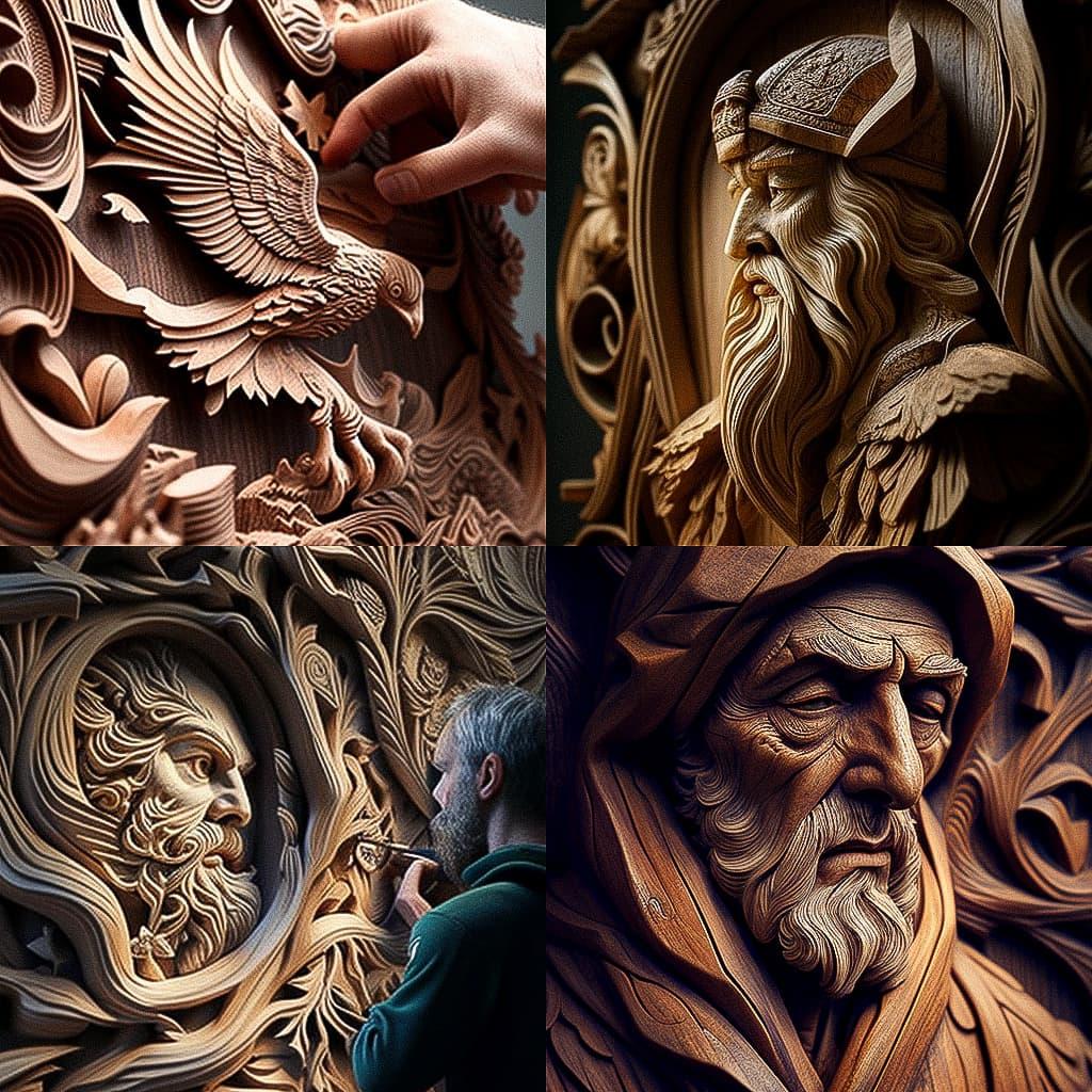 Wood carving style, Midjourney V4, render 1 of 4