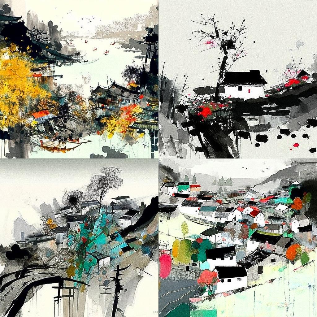 Wu Guanzhong style, Midjourney V4, render 1 of 4
