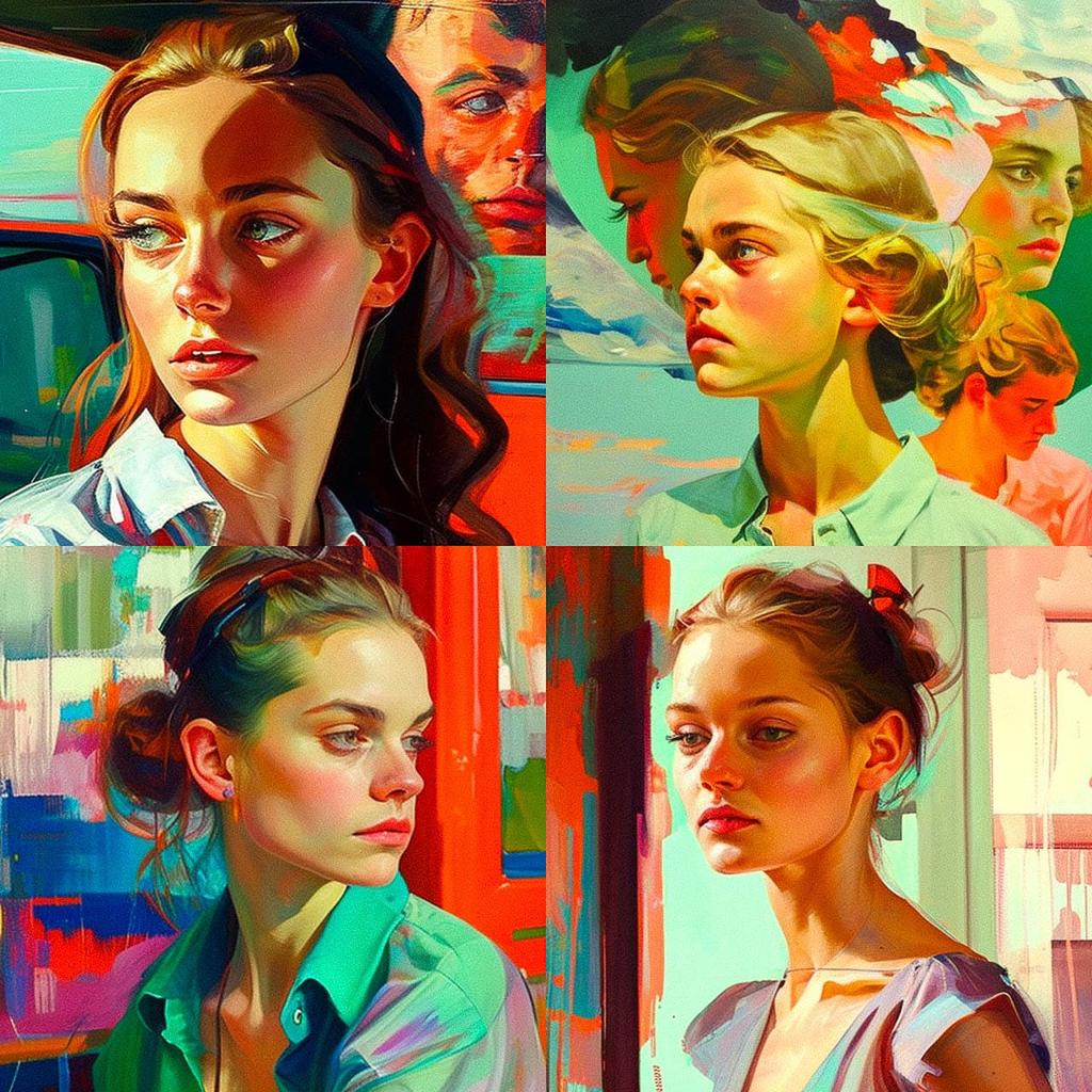 Xenia Hausner style, Midjourney V4, render 1 of 4