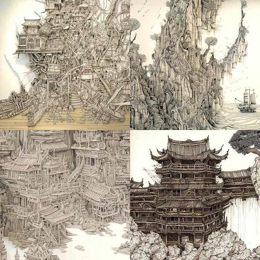 Xu Bing style, Midjourney V4, render 1 of 4
