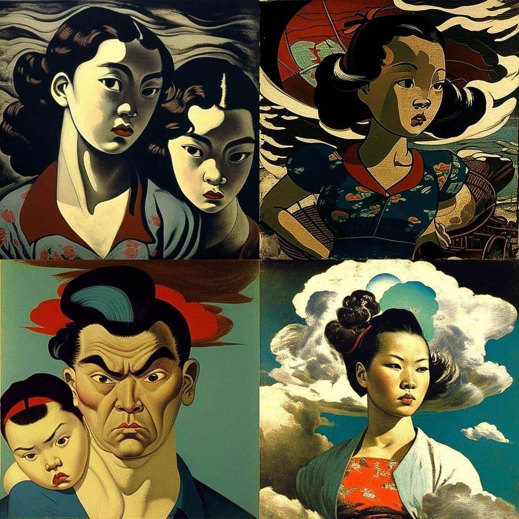 Yasuo Kuniyoshi style, Midjourney V4, render 1 of 4