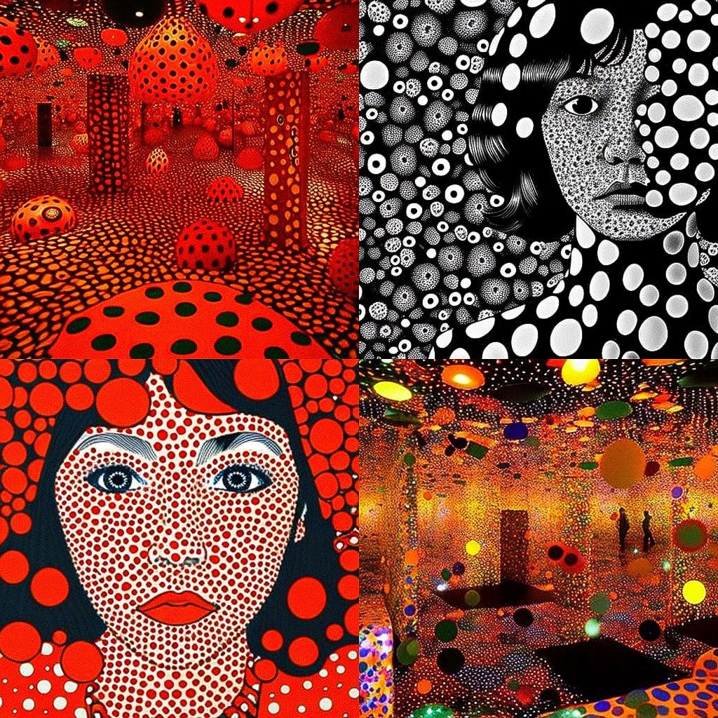 Yayoi Kusama style, Midjourney V4, render 1 of 4