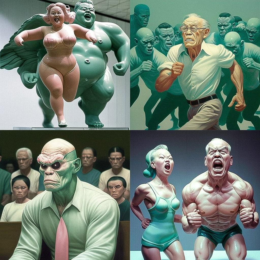 Yue Minjun style, Midjourney V4, render 1 of 4