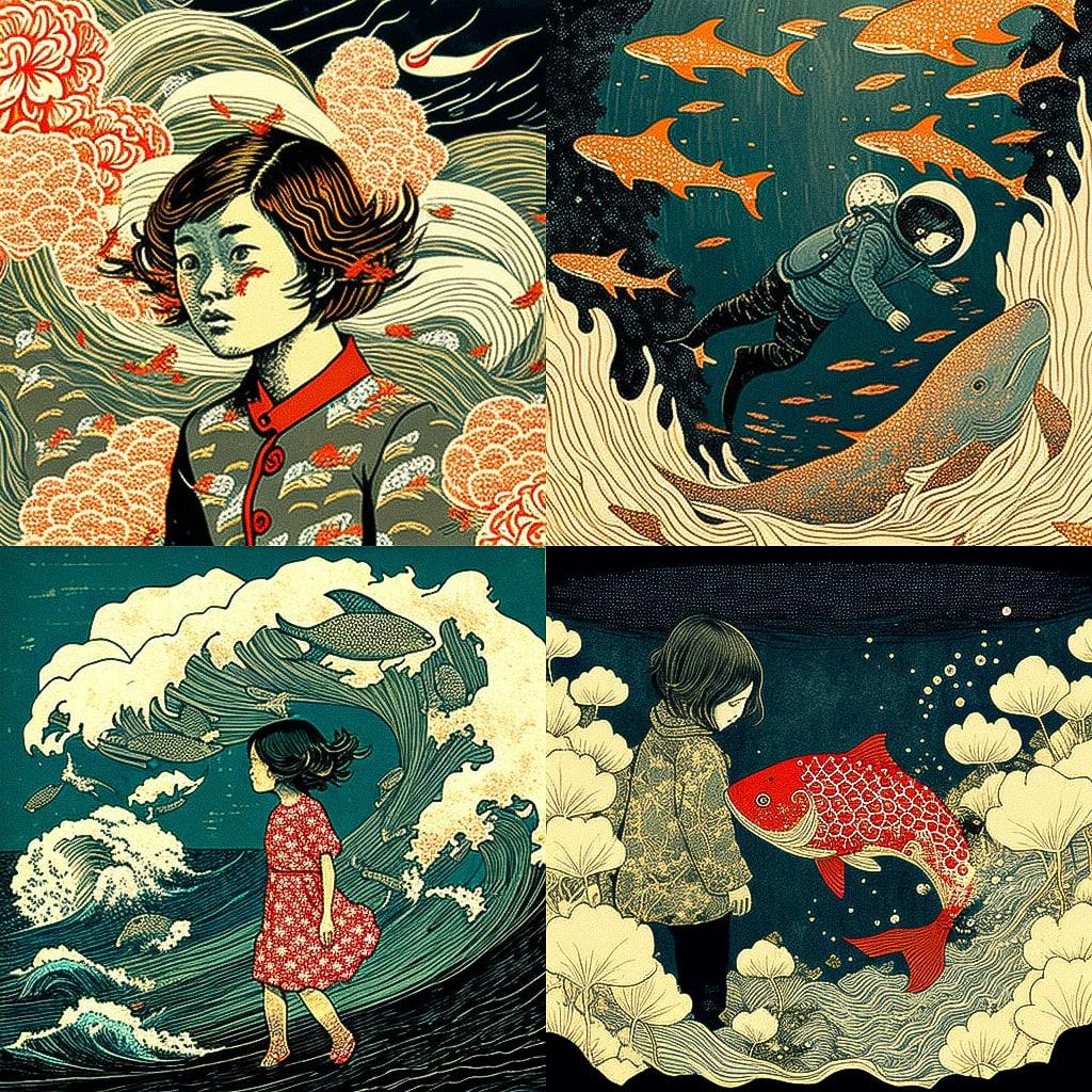 Yuko Shimizu style, Midjourney V4, render 1 of 4
