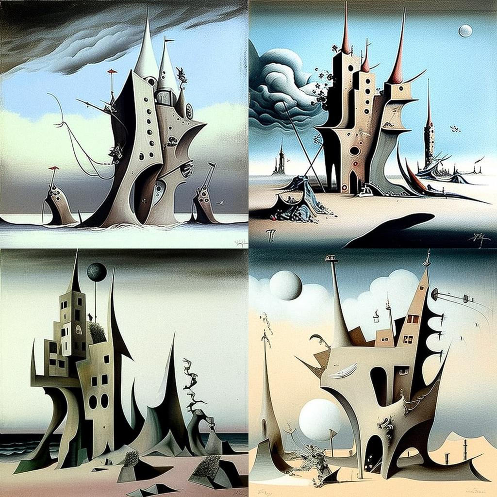 Yves Tanguy style, Midjourney V4, render 1 of 4