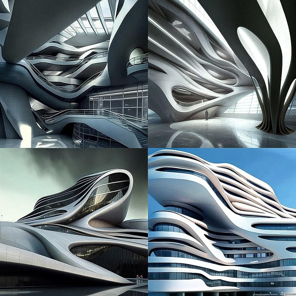Zaha Hadid style, Midjourney V4, render 1 of 4