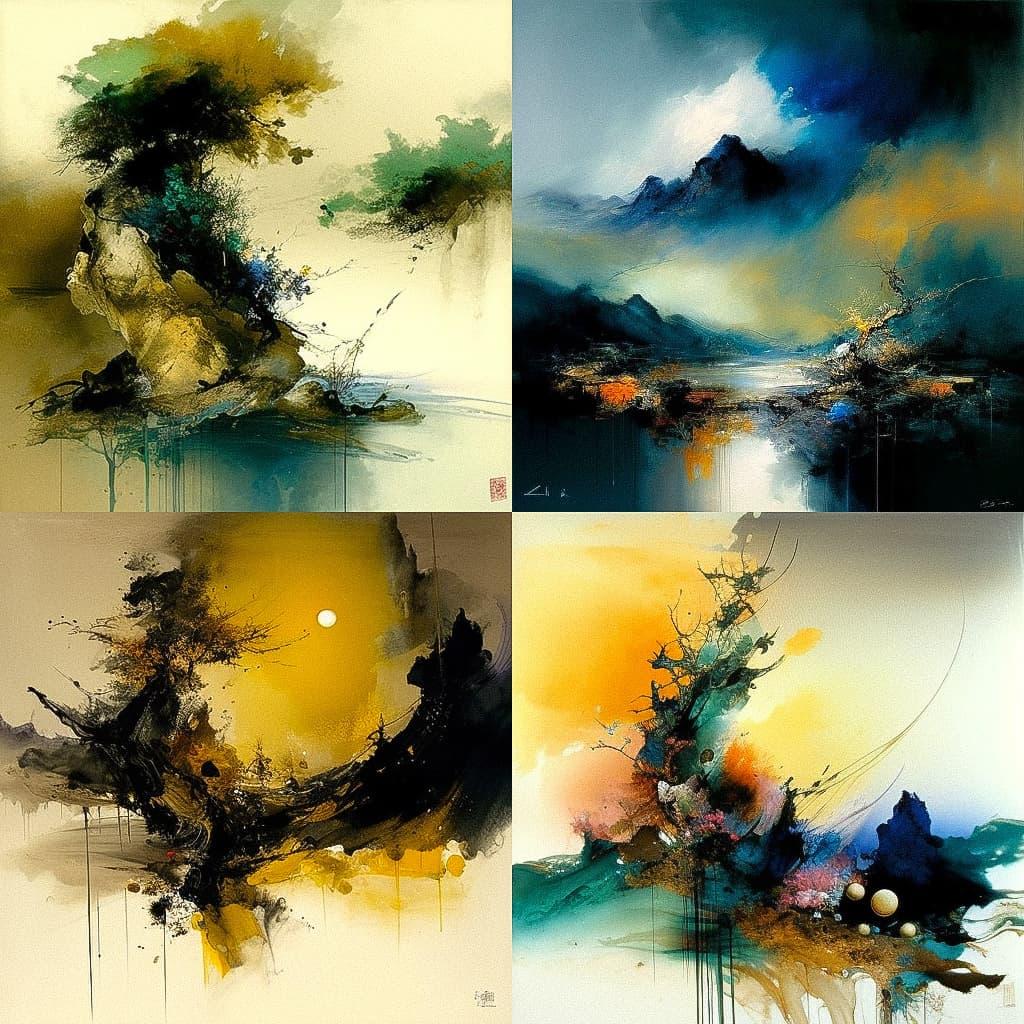 Zao Wou-Ki style, Midjourney V4, render 1 of 4