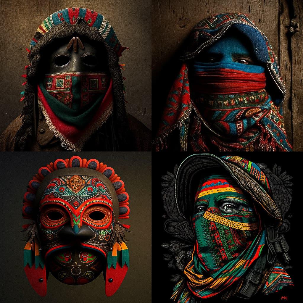 Zapatista mask style, Midjourney V4, render 1 of 4