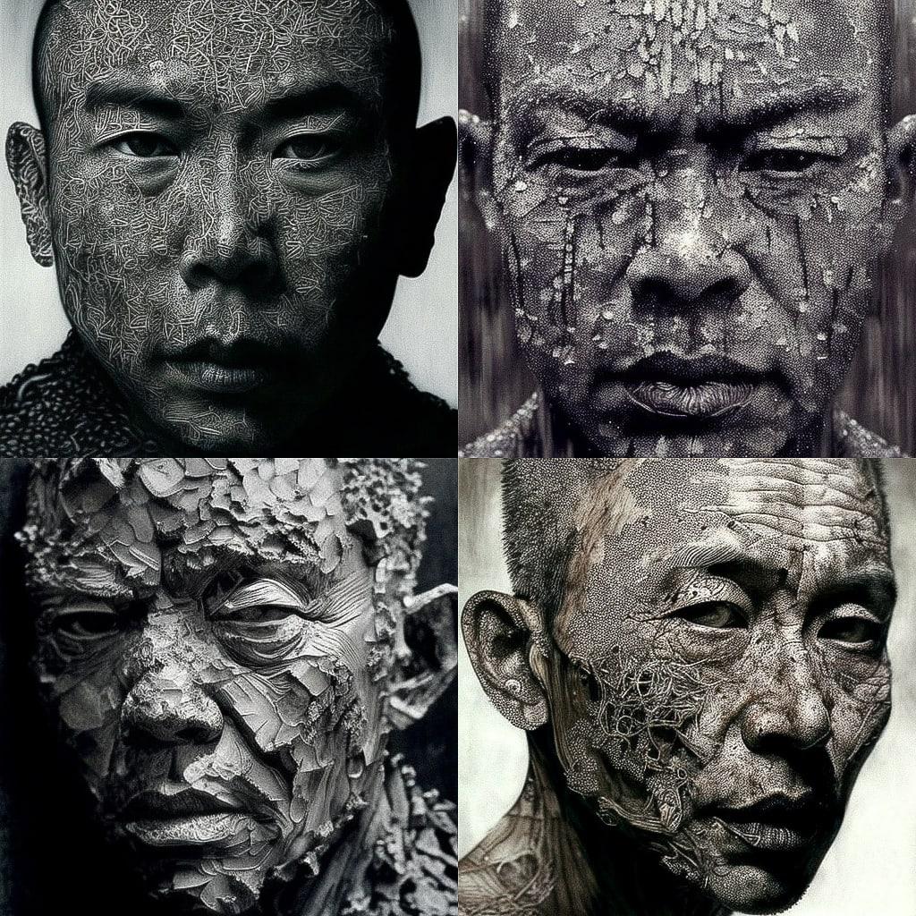 Zhang Huan style, Midjourney V4, render 1 of 4