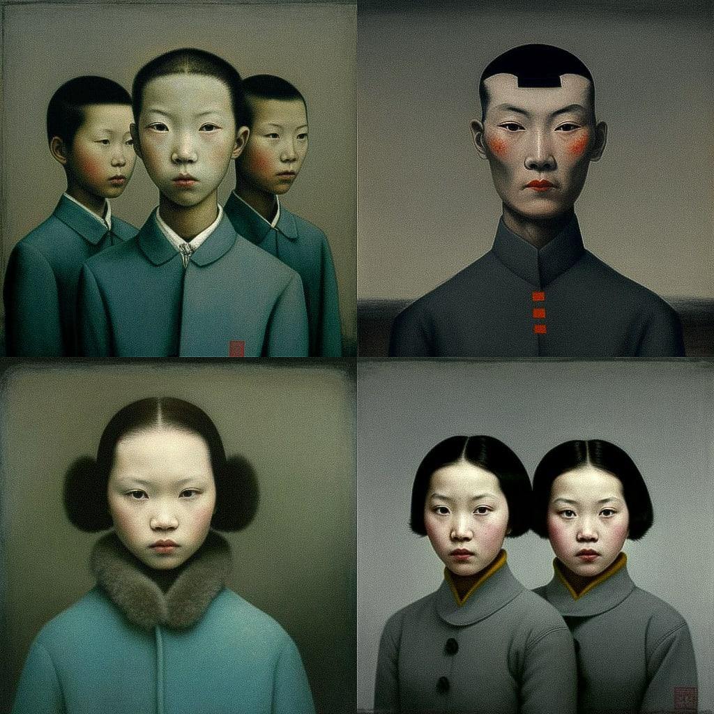 Zhang Xiaogang style, Midjourney V4, render 1 of 4