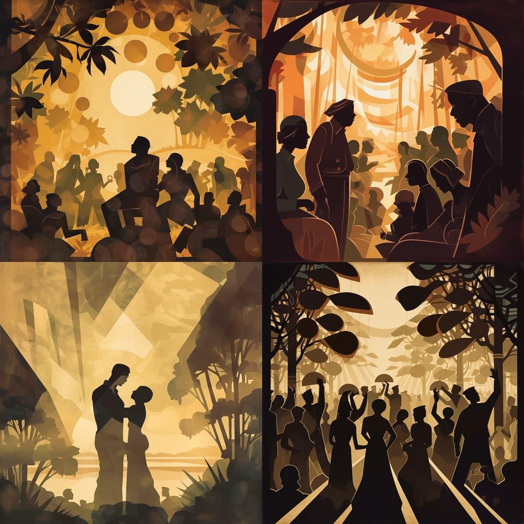 Aaron Douglas style, Midjourney V5, render 1 of 4