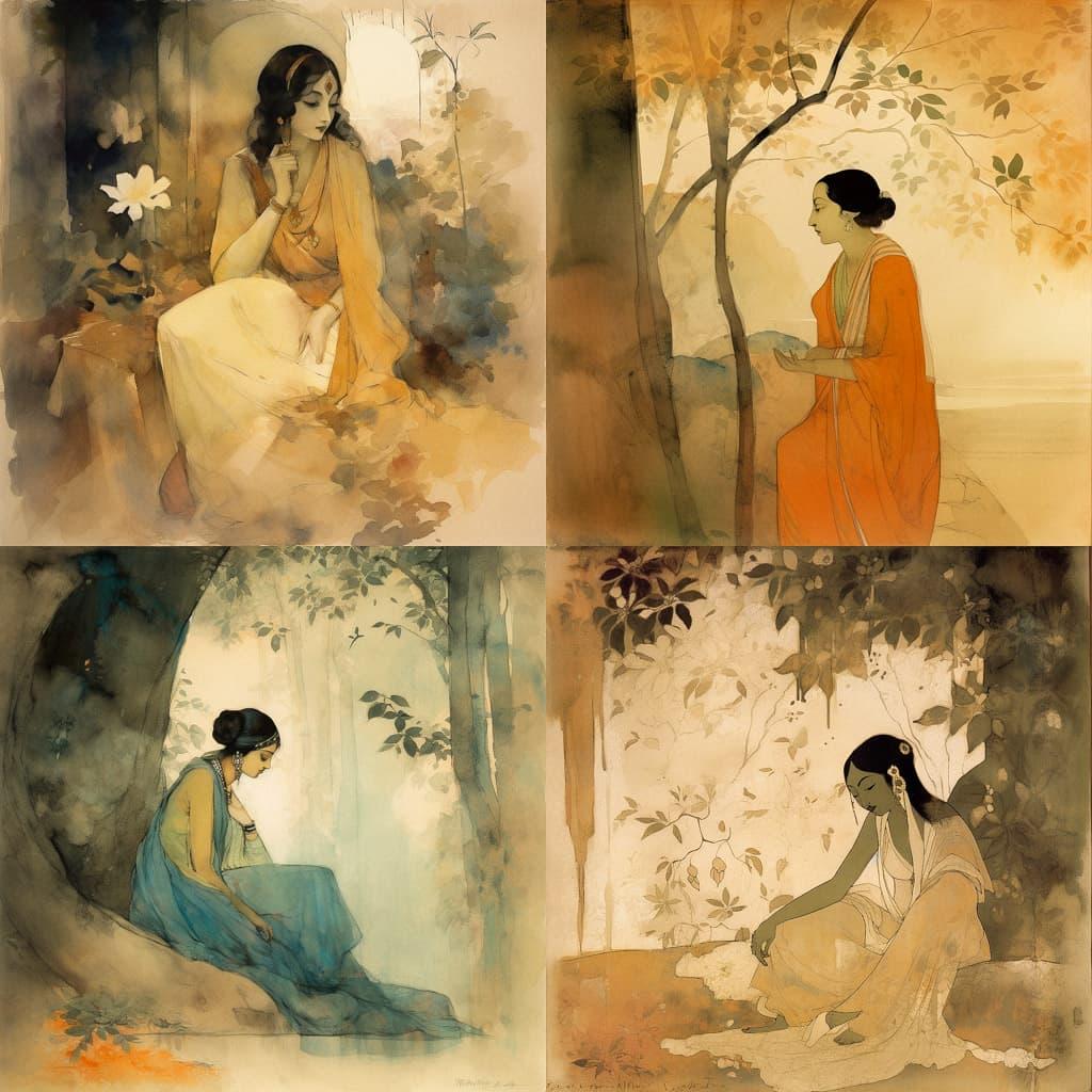 Abanindranath Tagore style, Midjourney V5, render 1 of 4