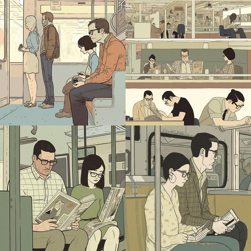 Adrian Tomine style, Midjourney V5, render 1 of 4