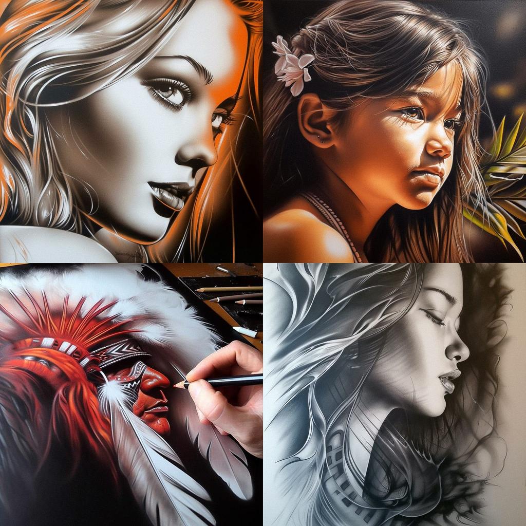 Airbrush drawing style, Midjourney V5, render 1 of 4