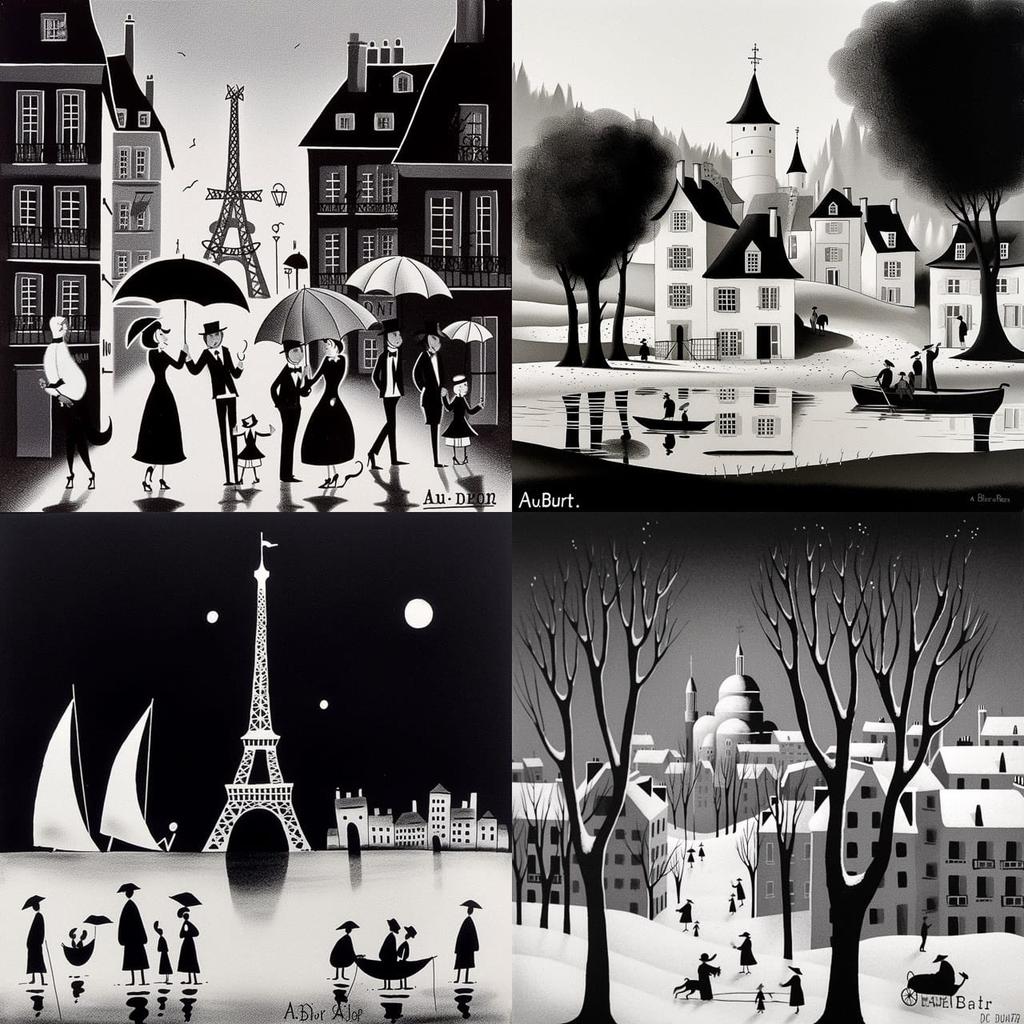 Albert Dubout style, Midjourney V5, render 1 of 4