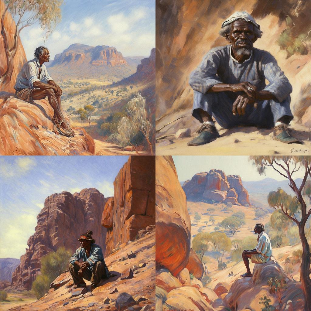 Albert Namatjira style, Midjourney V5, render 1 of 4