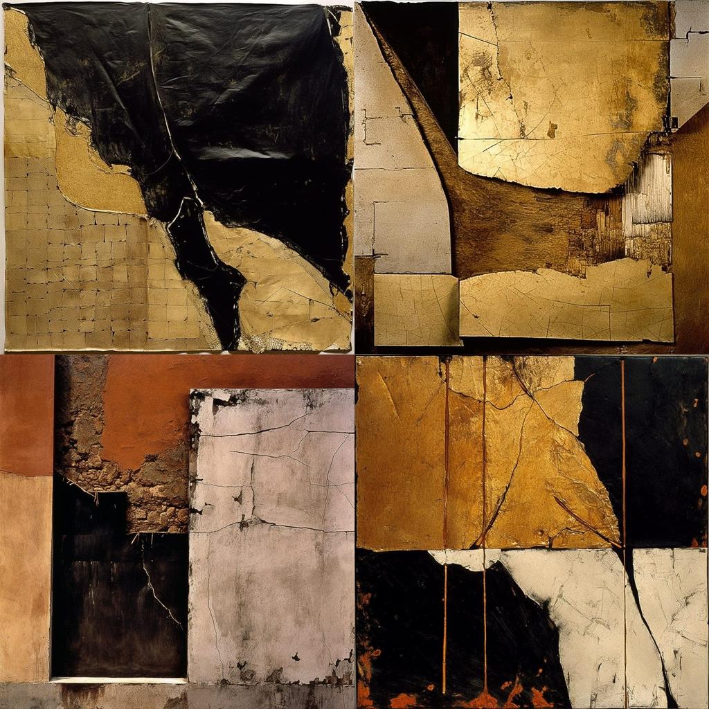 Alberto Burri style, Midjourney V5, render 1 of 4