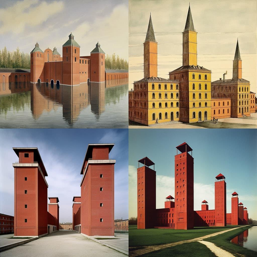 Aldo Rossi style, Midjourney V5, render 1 of 4