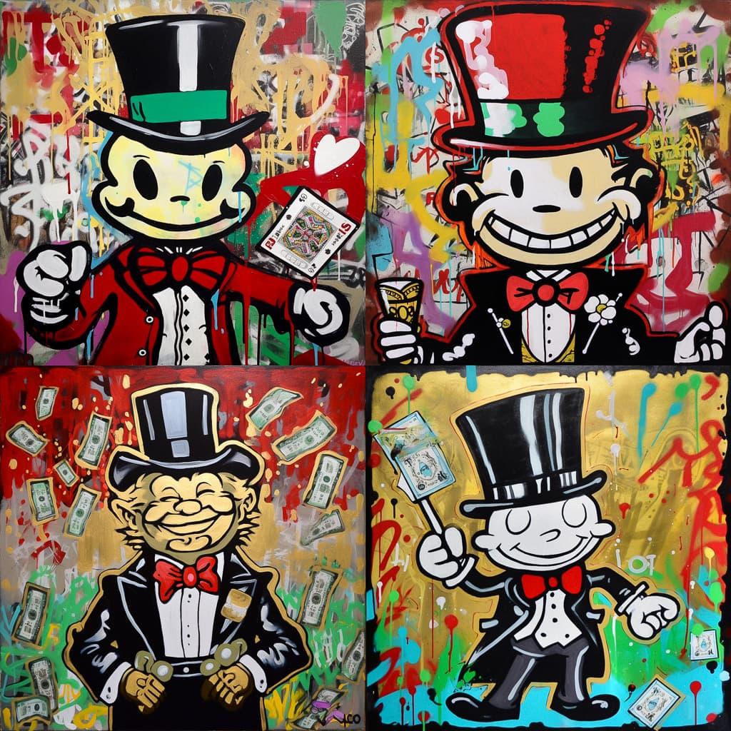 Alec Monopoly style, Midjourney V5, render 1 of 4