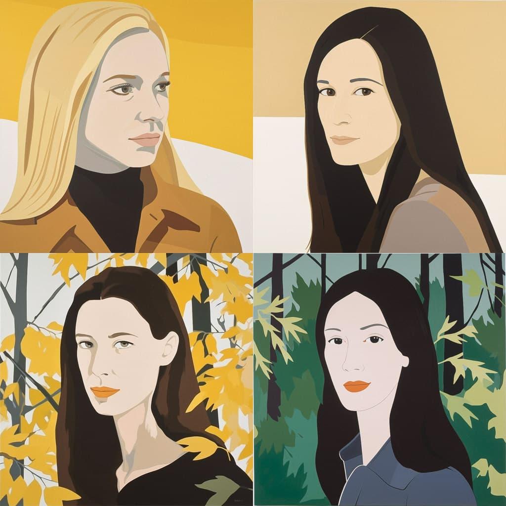 Alex Katz style, Midjourney V5, render 1 of 4