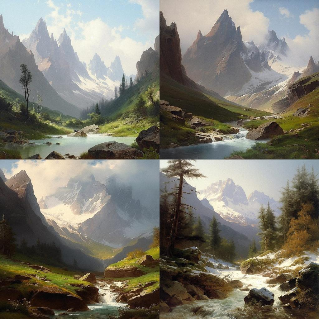 Alexandre Calame style, Midjourney V5, render 1 of 4
