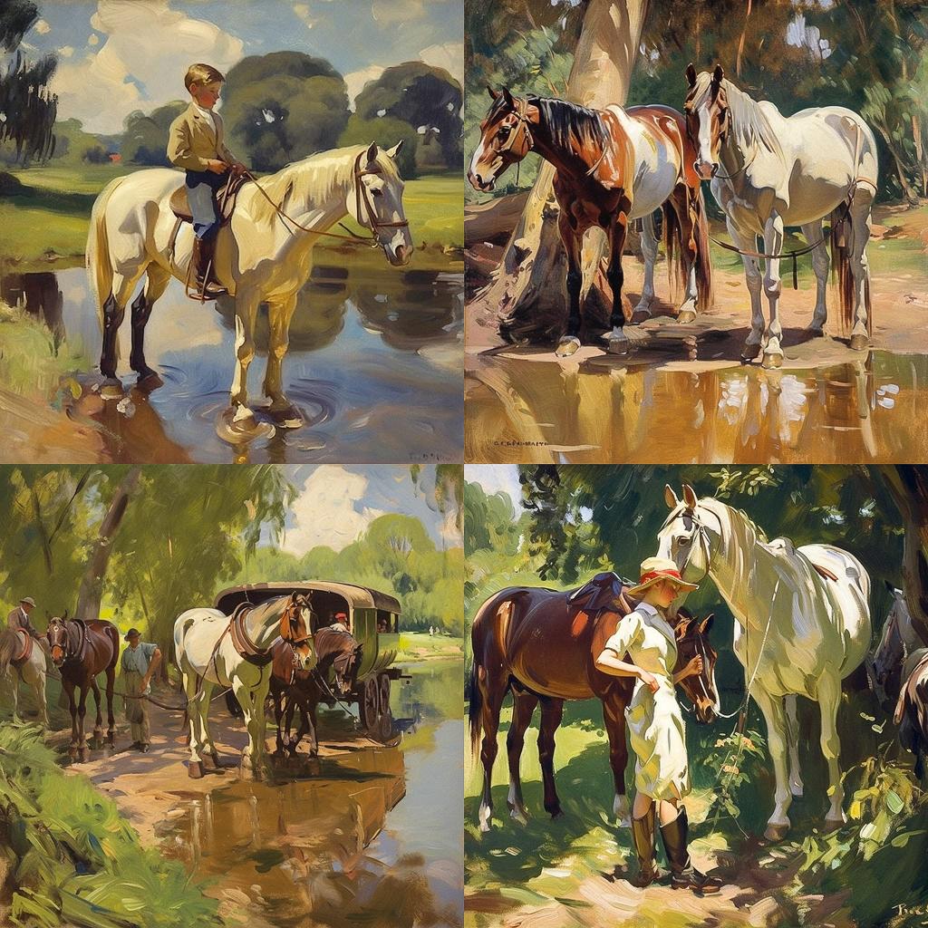 Alfred Munnings style, Midjourney V5, render 1 of 4