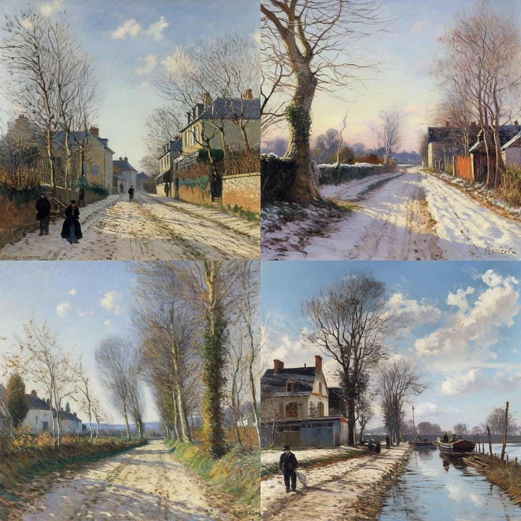 Alfred Sisley style, Midjourney V5, render 1 of 4