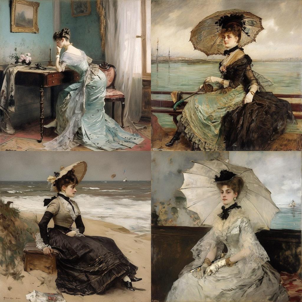 Alfred Stevens style, Midjourney V5, render 1 of 4