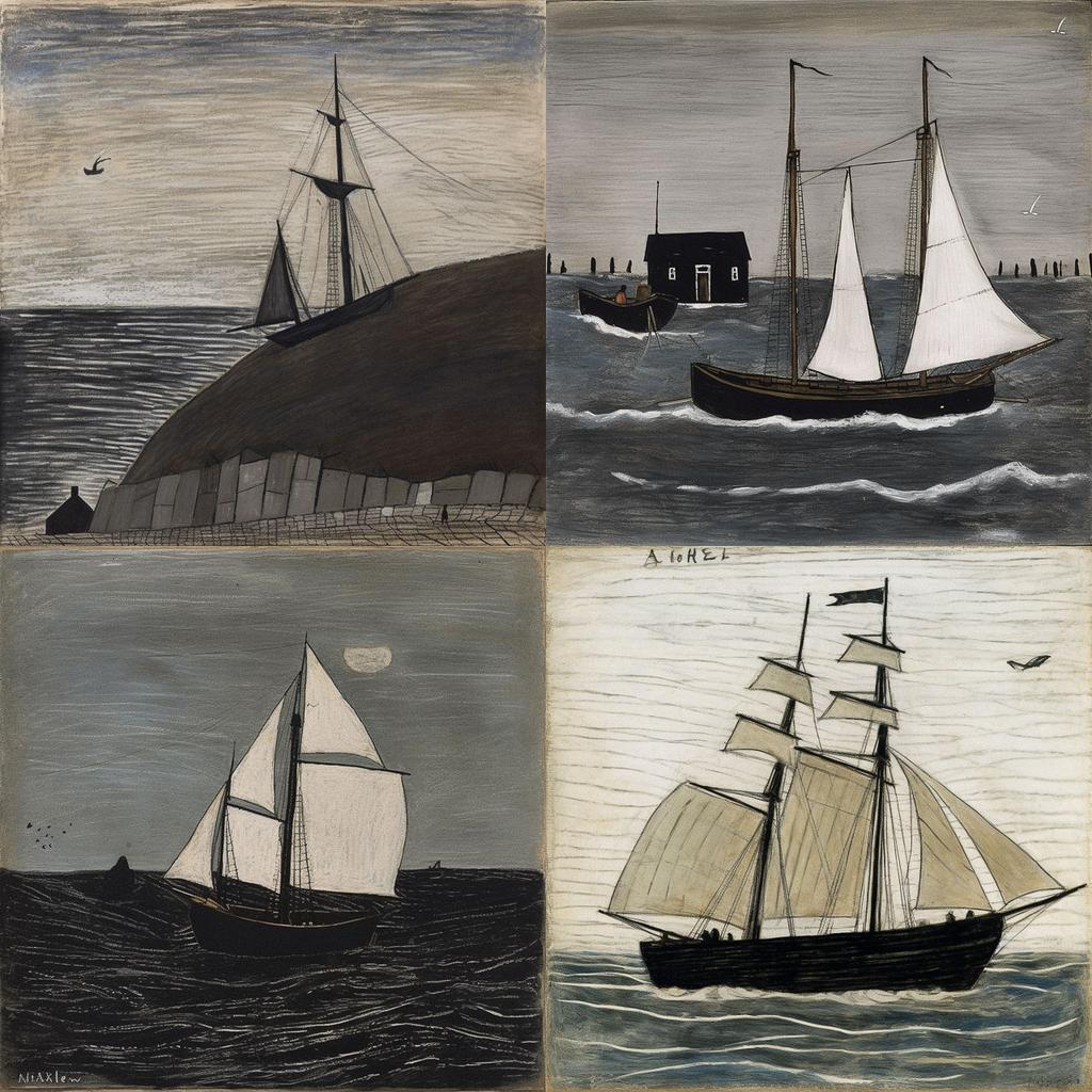Alfred Wallis style, Midjourney V5, render 1 of 4