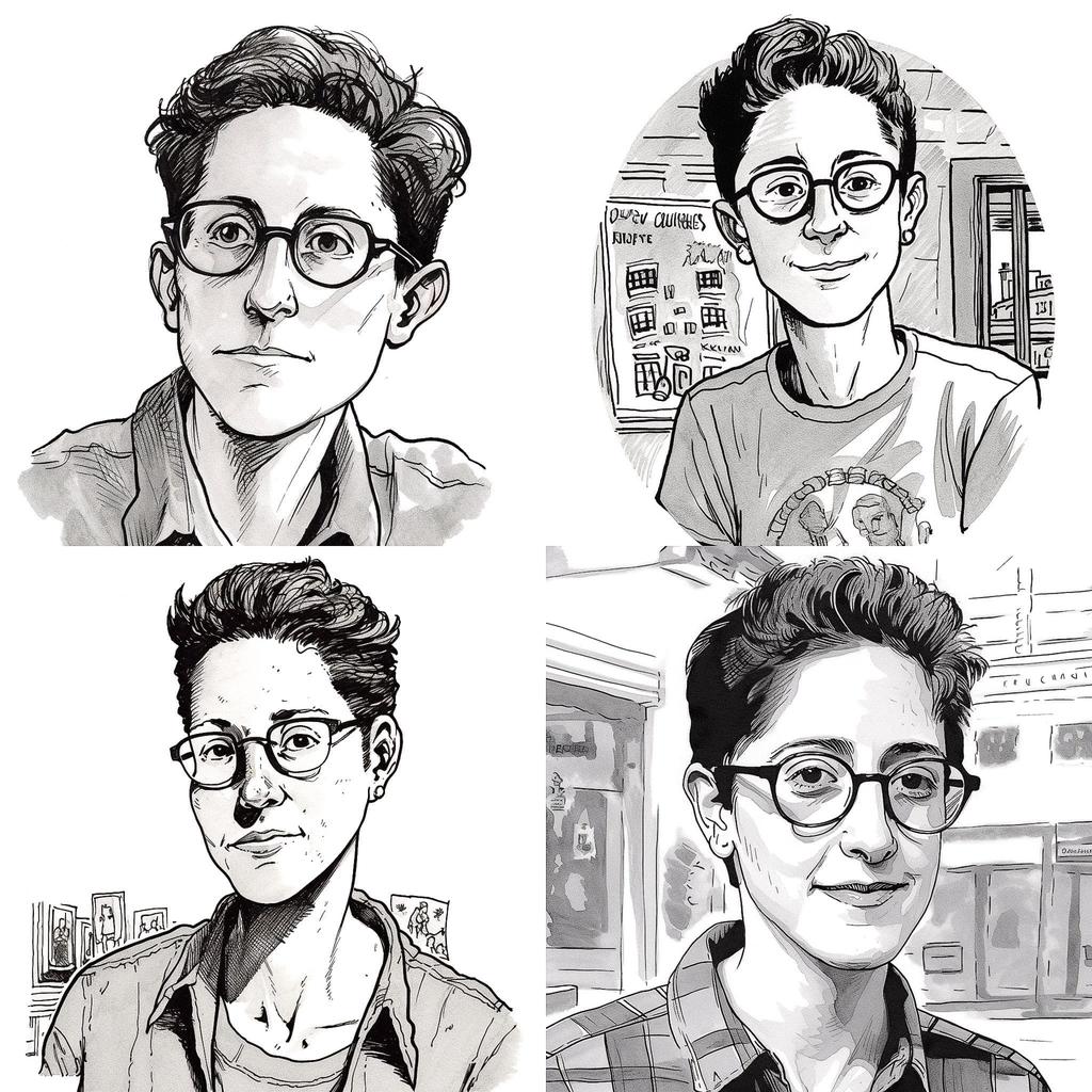 Alison Bechdel style, Midjourney V5, render 1 of 4
