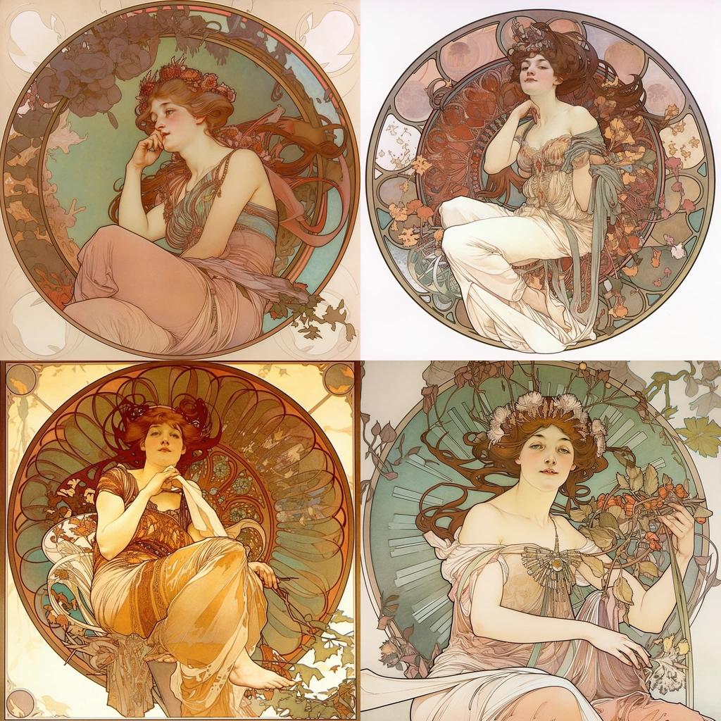Alphonse Mucha style, Midjourney V5, render 1 of 4