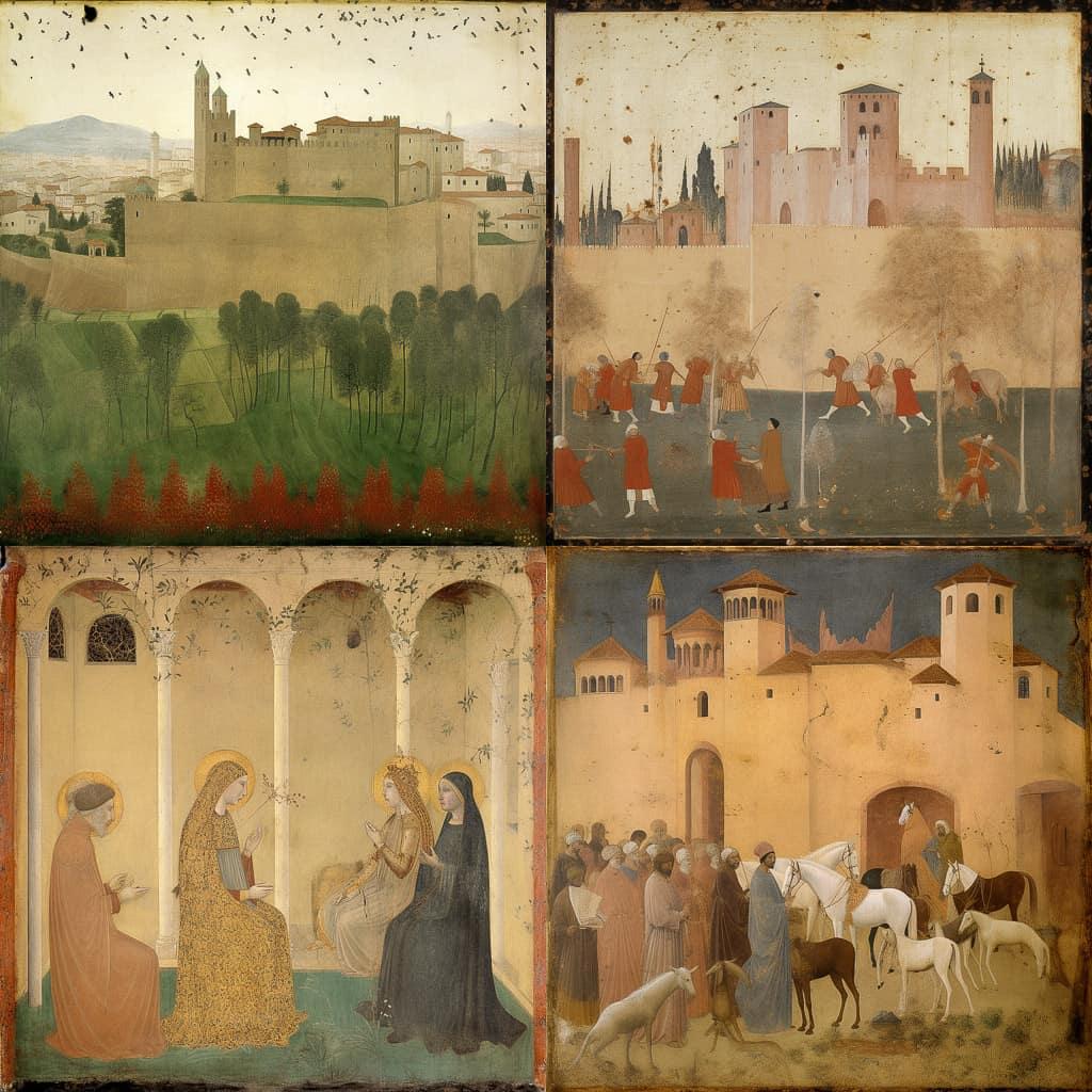 Ambrogio Lorenzetti style, Midjourney V5, render 1 of 4