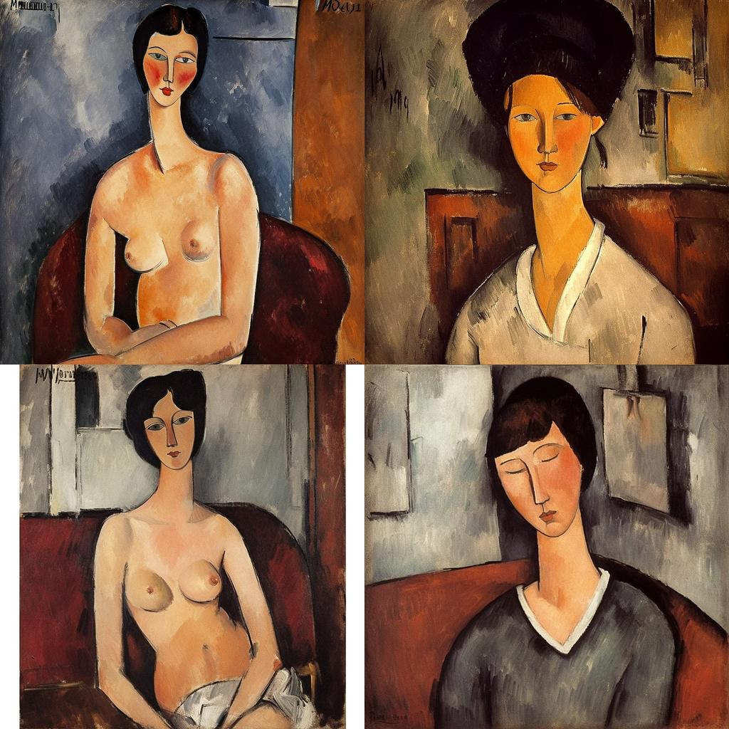 Amedeo Modigliani style, Midjourney V5, render 1 of 4