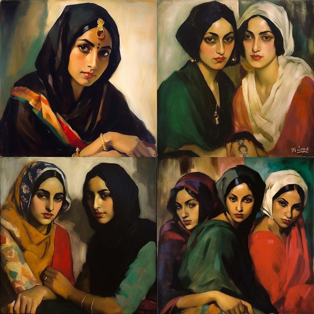 Amrita Sher-Gil style, Midjourney V5, render 1 of 4